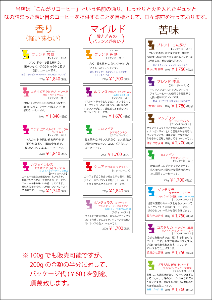 コーヒーメニュー